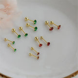 925 Silver Petite Red Green Zircon Stud Earrings