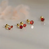925 Silver Petite Red Green Zircon Stud Earrings