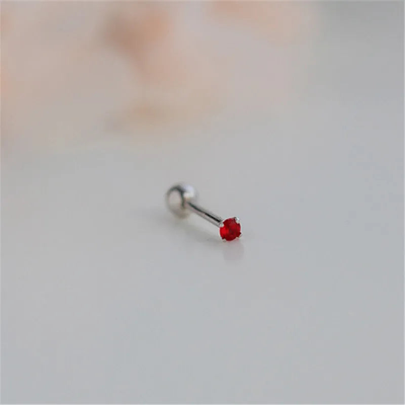 925 Silver Petite Red Green Zircon Stud Earrings