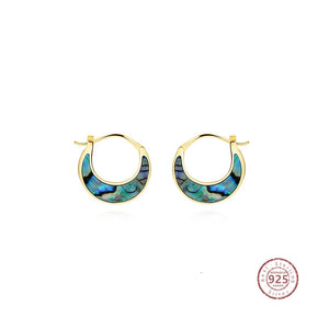 925 Silver Abalone Geometric Hoop Earrings Turquoise Ear Buckle Party Jewelry