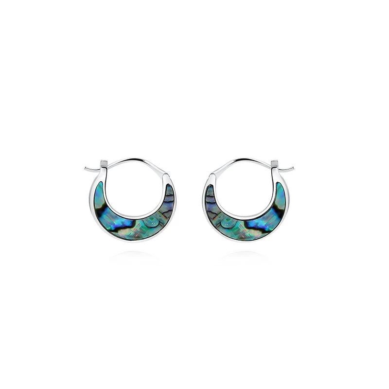 925 Silver Abalone Geometric Hoop Earrings Turquoise Ear Buckle Party Jewelry