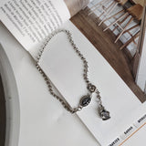925 Silver Vintage Crown Cross Charm Pendant Bracelet