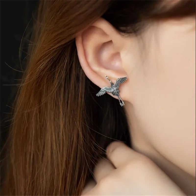 925 Silver Vintage Crane Birds Thai Stud Earrings TYB160