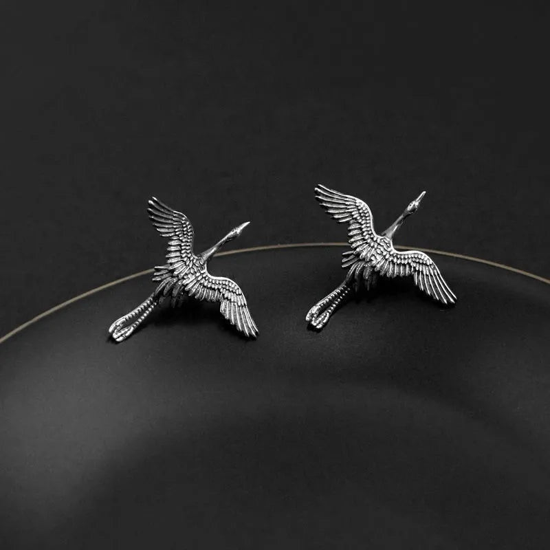 925 Silver Vintage Crane Birds Thai Stud Earrings TYB160