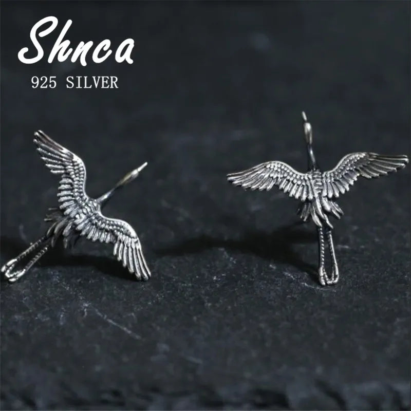 925 Silver Vintage Crane Birds Thai Stud Earrings TYB160