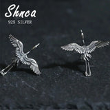 925 Silver Vintage Crane Birds Thai Stud Earrings TYB160