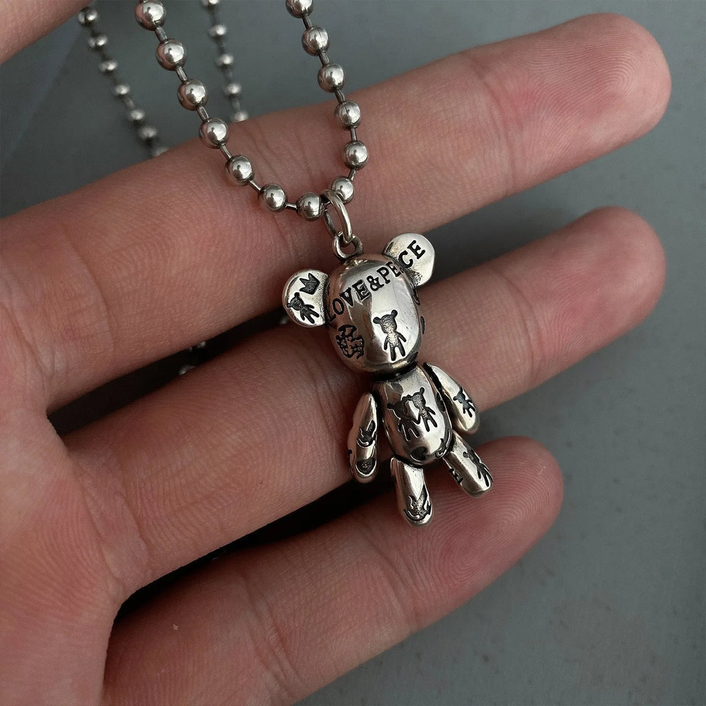 925 Silver Vintage Bear Choker Necklace Wide Fine Jewelry