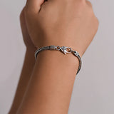 925 Silver Vintage Bracelet Square Chain Quatrefoil Lobster Clasp