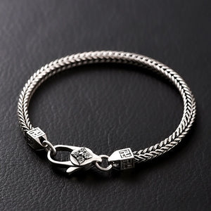 925 Silver Vintage Bracelet Square Chain Quatrefoil Lobster Clasp