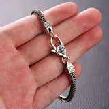 925 Silver Vintage Bracelet Square Chain Quatrefoil Lobster Clasp