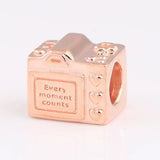 925 Silver Vintage Camera Charm Rose Bead European Jewelry