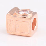 925 Silver Vintage Camera Charm Rose Bead European Jewelry