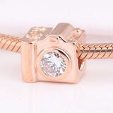 925 Silver Vintage Camera Charm Rose Bead European Jewelry