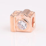 925 Silver Vintage Camera Charm Rose Bead European Jewelry