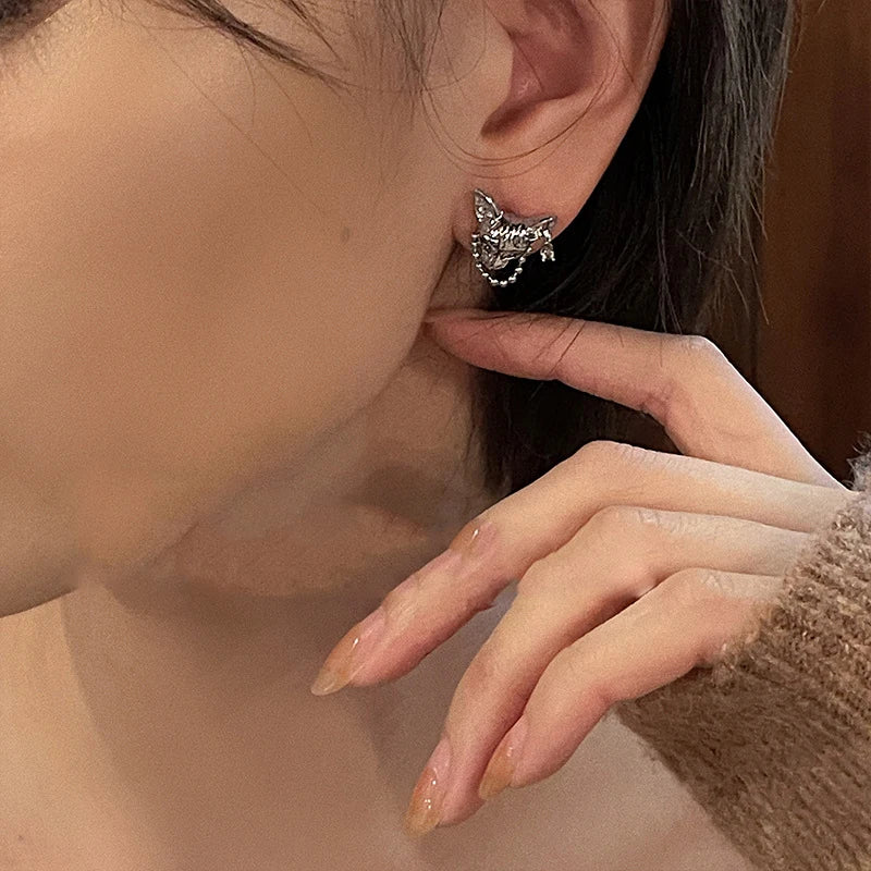 925 Sterling Silver Cat Shape Earrings For Women Allergy-Free Party Jewelry