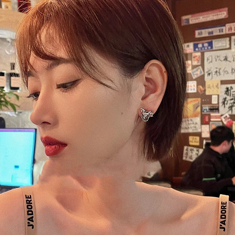 925 Sterling Silver Cat Shape Earrings For Women Allergy-Free Party Jewelry