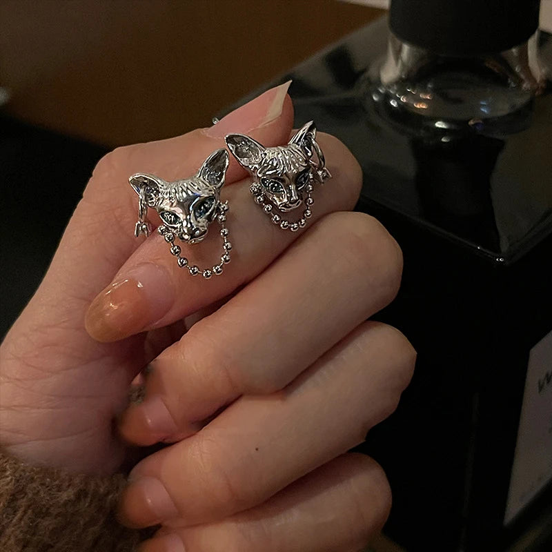 925 Sterling Silver Cat Shape Earrings For Women Allergy-Free Party Jewelry
