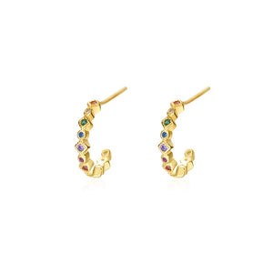 925 Silver Vintage Zircon C-Shaped Stud Earrings