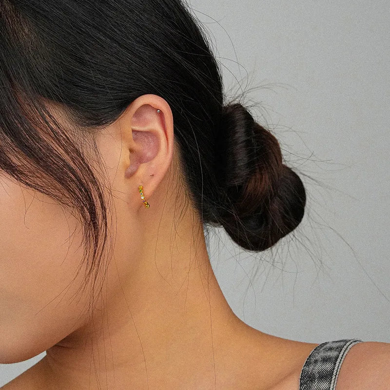 925 Silver Vintage Zircon C-Shaped Stud Earrings