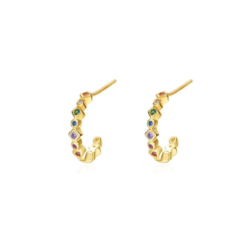 925 Silver Vintage Zircon C-Shaped Stud Earrings