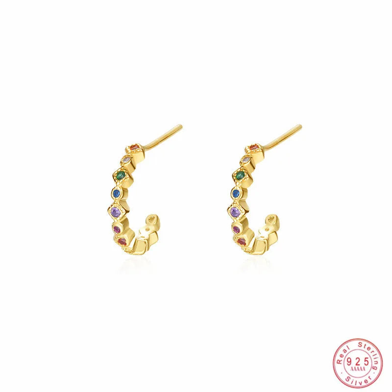 925 Silver Vintage Zircon C-Shaped Stud Earrings