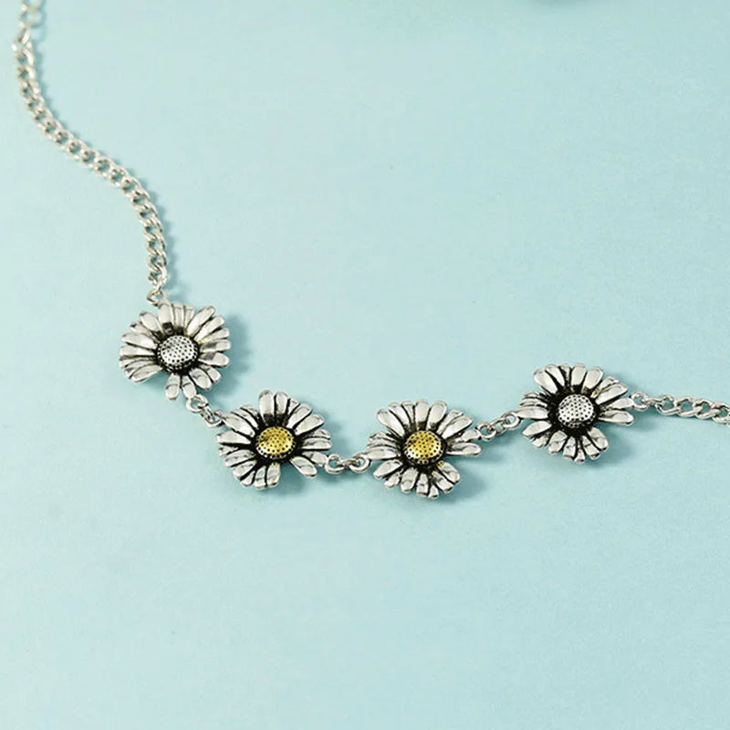 925 Sterling Silver Daisy Flower Charm Bracelet Women Wedding Jewelry
