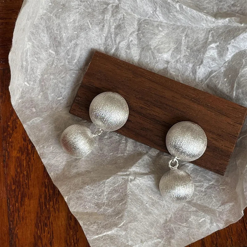 925 Silver Vintage Double Balls Earrings For Women