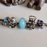 925 Silver Vintage Flowers Glass Charm Bead for European Bracelet