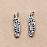 925 Sterling Silver Vintage Japan Feather Charms 22mm Dangle Pendants