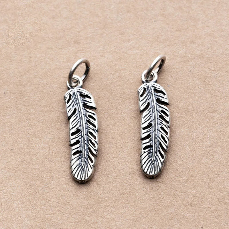925 Sterling Silver Vintage Japan Feather Charms 22mm Dangle Pendants