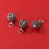 925 Sterling Silver Vintage Charms Hollow Ball Earring Bangle Pendant
