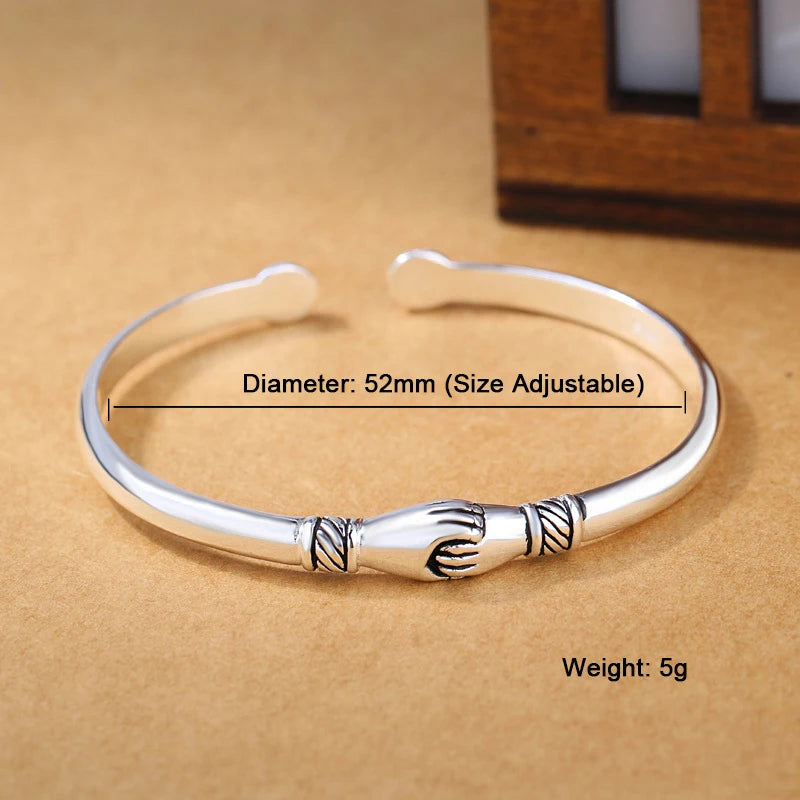 Sterling Silver Handshake Cuff Bracelet for Women Vintage Wedding Jewelry