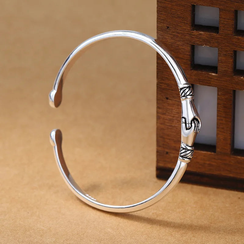 Sterling Silver Handshake Cuff Bracelet for Women Vintage Wedding Jewelry