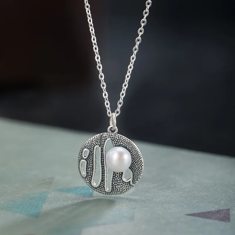 925 Silver Vintage Pearl Necklace Antique Pendant Jewelry