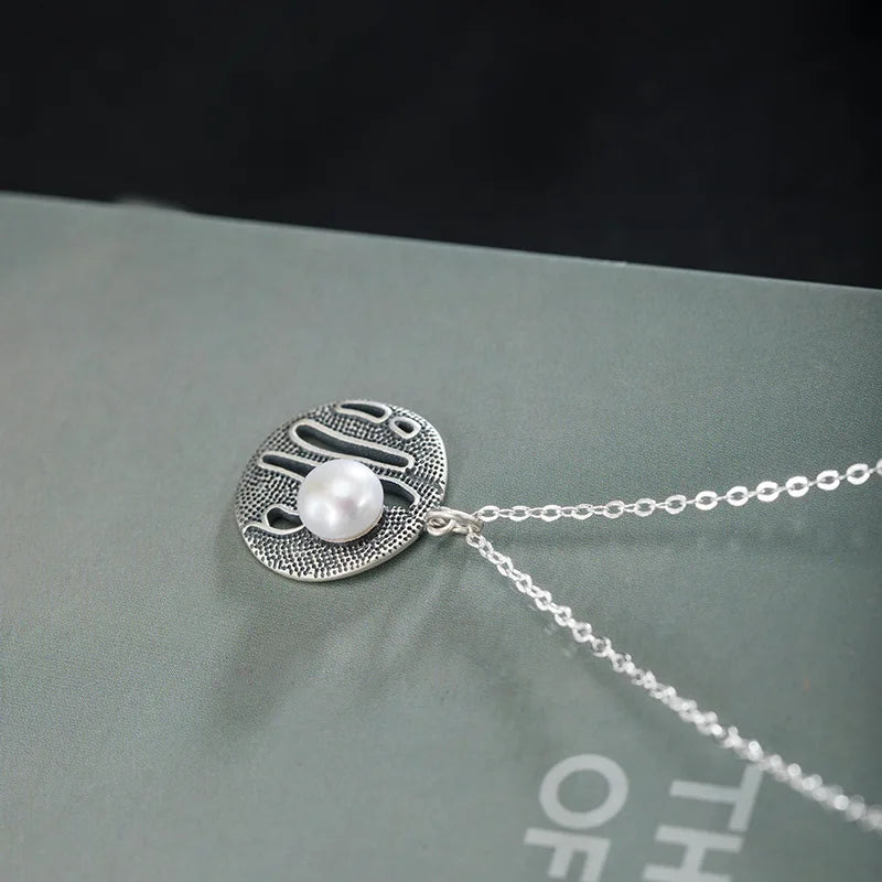 925 Silver Vintage Pearl Necklace Antique Pendant Jewelry