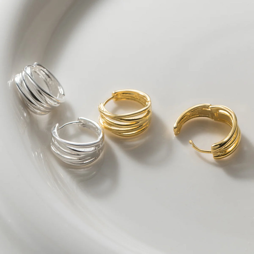 925 Silver Vintage Interware Lines Earrings For Women