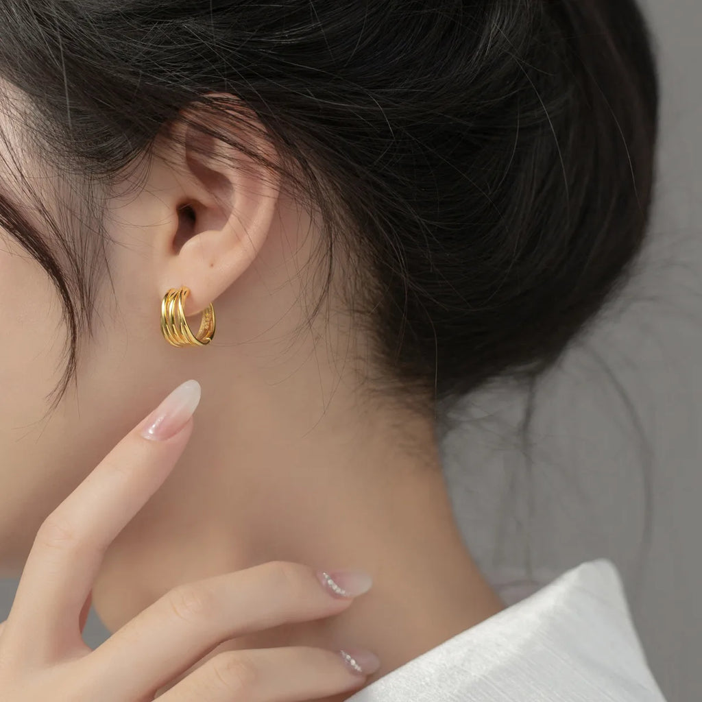 925 Silver Vintage Interware Lines Earrings For Women