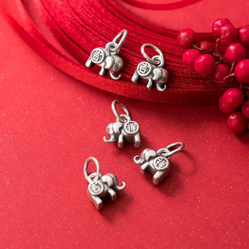 925 Sterling Silver Vintage Elephant Charms Dangle Pendant