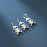 925 Sterling Silver Vintage Man Woman Punk Skull Charms Earring Dangle