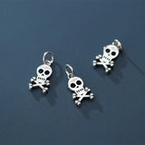 925 Sterling Silver Vintage Man Woman Punk Skull Charms Earring Dangle