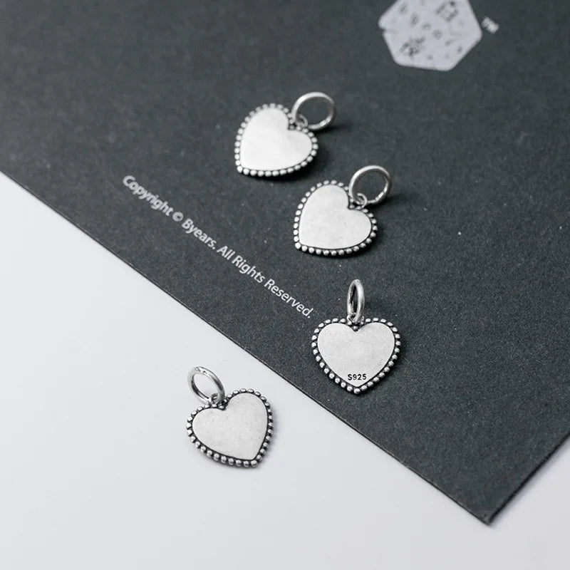 925 Silver Vintage Dangle Heart Charms Pendant DIY Jewelry Findings