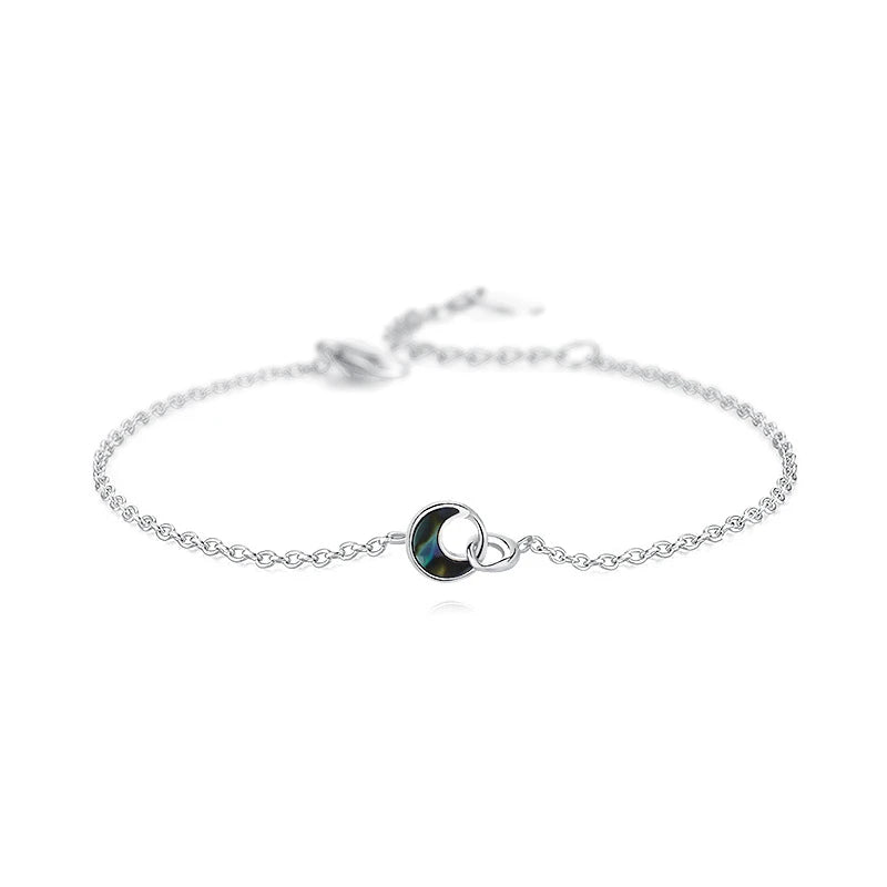 925 Silver Vintage Moon Abalone Shell Bracelet Women Girls Charm Jewelry