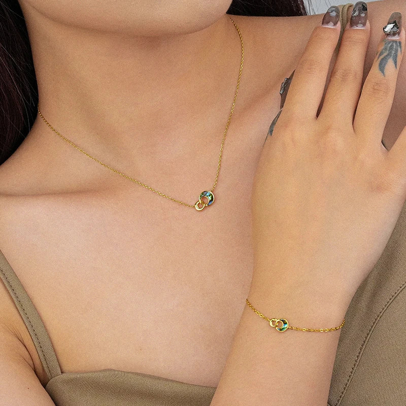925 Silver Vintage Moon Abalone Shell Bracelet Women Girls Charm Jewelry