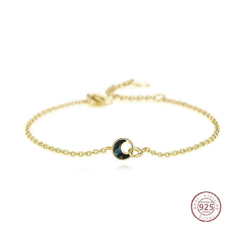 925 Silver Vintage Moon Abalone Shell Bracelet Women Girls Charm Jewelry