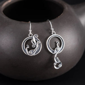 925 Silver Vintage Phoenix Drop Earrings Chinese Style Holiday Gift
