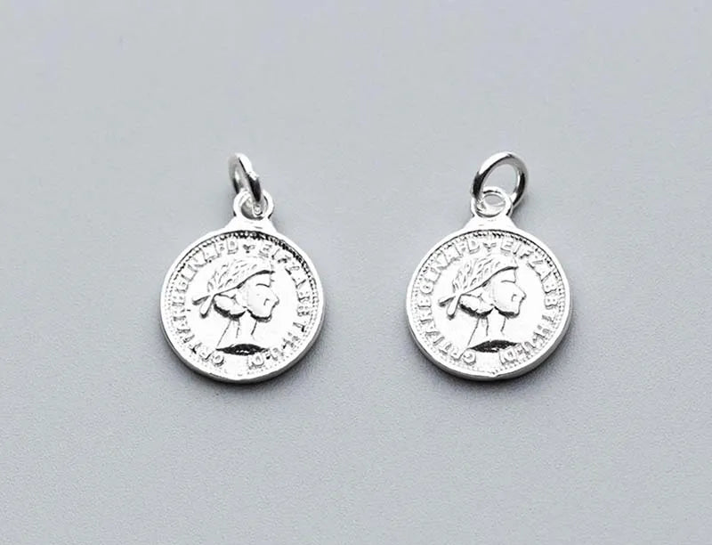 925 Silver Vintage Queen Coin Charms DIY Jewelry Making