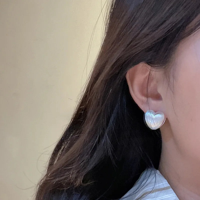 925 Sterling Silver Vintage Shinning Heart Shape Earrings For Women