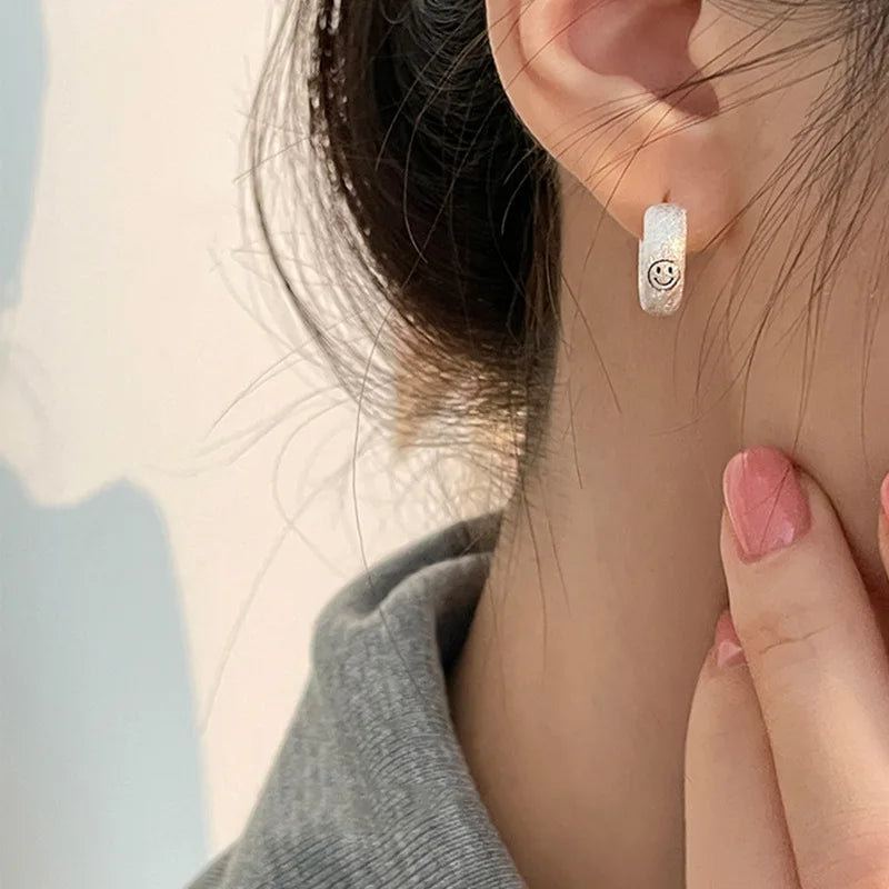 925 Silver Vintage Smile Face Earrings For Women