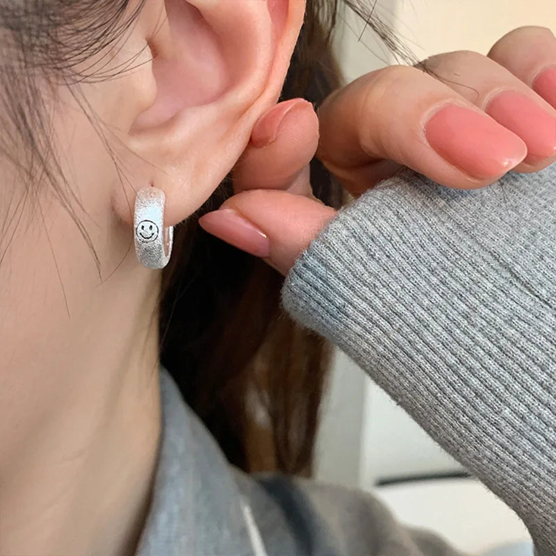 925 Silver Vintage Smile Face Earrings For Women