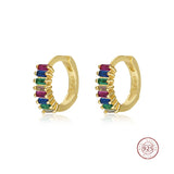 925 Silver Rainbow Zircon Hoop Earrings Wedding Jewelry